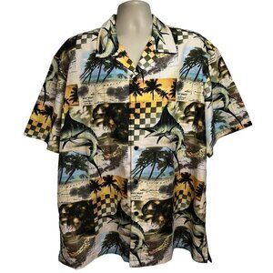 Outdoor Life Mens Hawaiian Aloha Button Front Shirt 2XL Pocket Nautical Fishing
